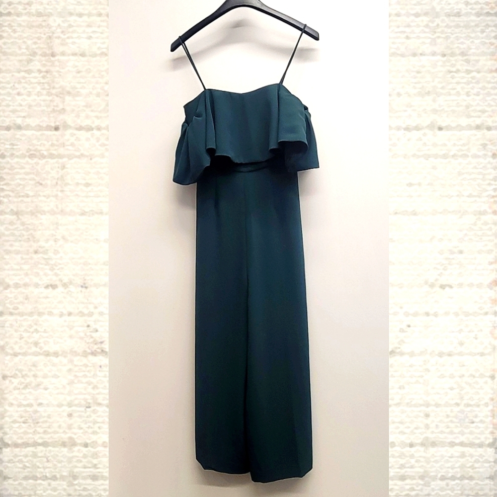 H&M Emerald Green Ruffle/Off-Shoulder Jumpsuit - Picture 2 of 8